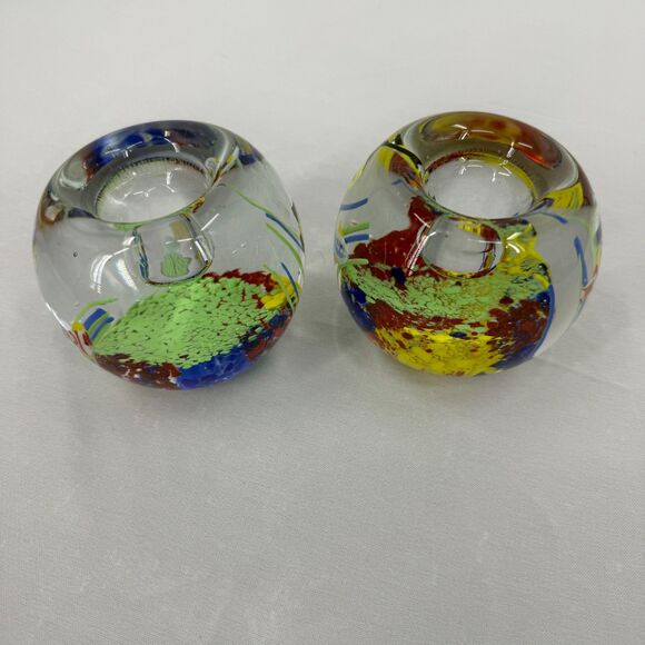 Murano Glass Candle Holders VTG paperweight fishbowl aquarium pair - Picture 6 of 6